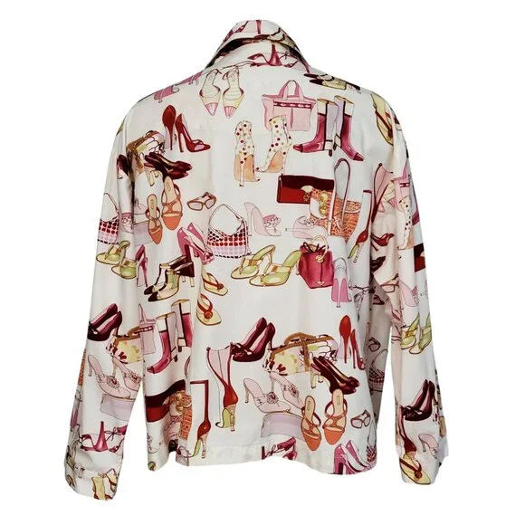 The Cat's Pajamas Novelty Print Top Shoes & Handbags Motif 100% Cotton Size S - Picture 4 of 12